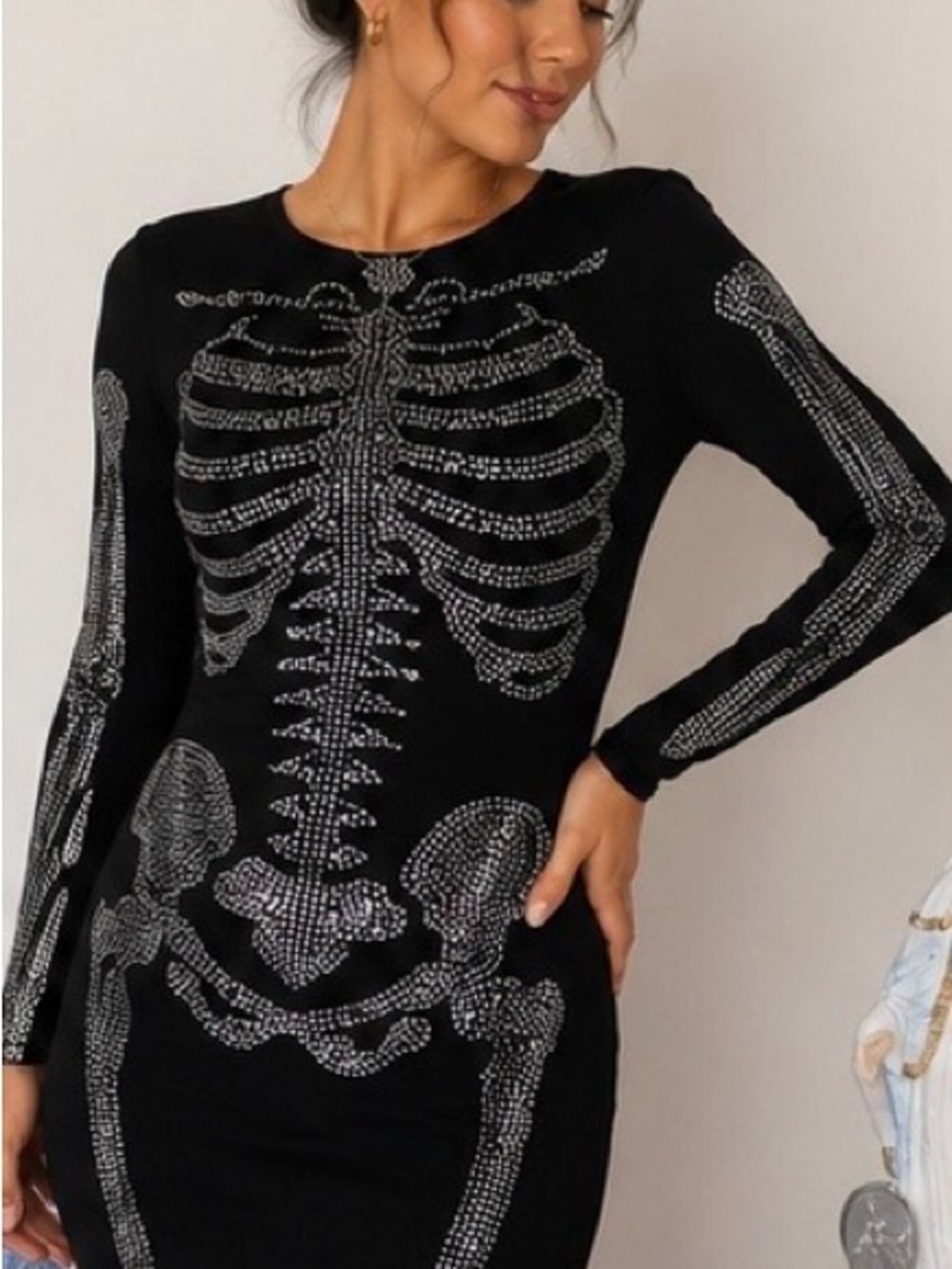 Leg Avenue Black Long Sleeve Rhinestone Skeleton Bodycon Dress